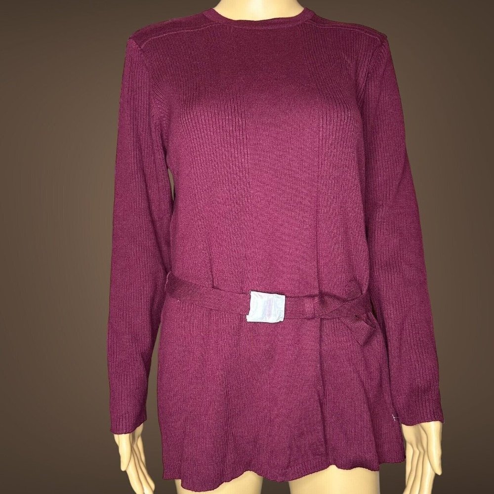 Liz Claiborne Women Pullover Sweater Large Burgundy Wool Cotton Round Neck